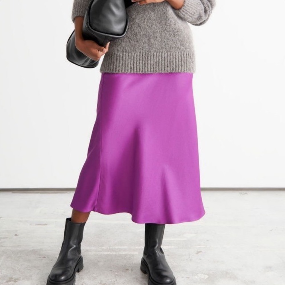 & Other Stories Stockholm Atelier Pink Satin Silk Blend Midi Skirt Feminine 0